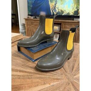 Lemon Jelly Chelsea Rain Boots Olive Green Yellow Waterproof EU 41 US 10